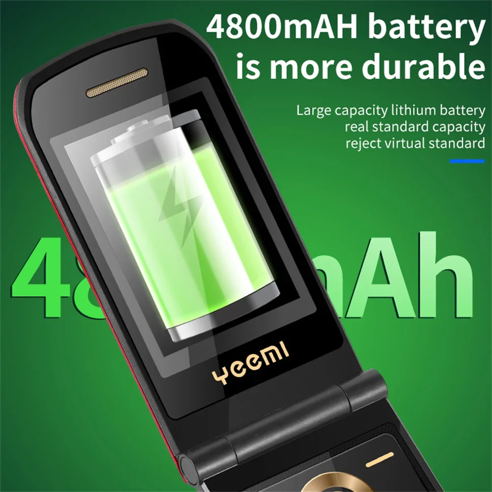 YeeMI K21 + 4G Rugged Feature Phone, 2.6 "Screen, Big Button Flip Phone, Dual SIM, Dual Screen, 6800mAh Battery, Full Band