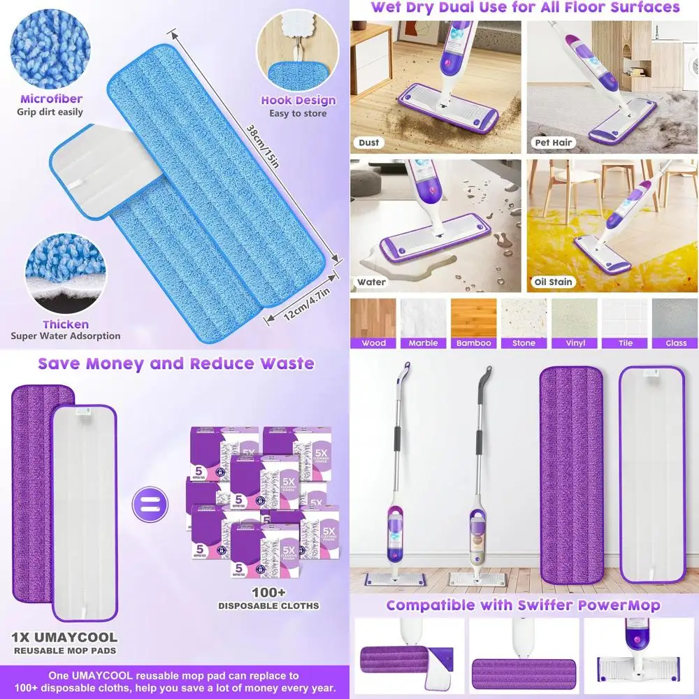 

Swiffer PowerMop Compatible 18-Pack Reusable Microfiber Mop Pads: Washable, Durable, and Absorbent for All Floors