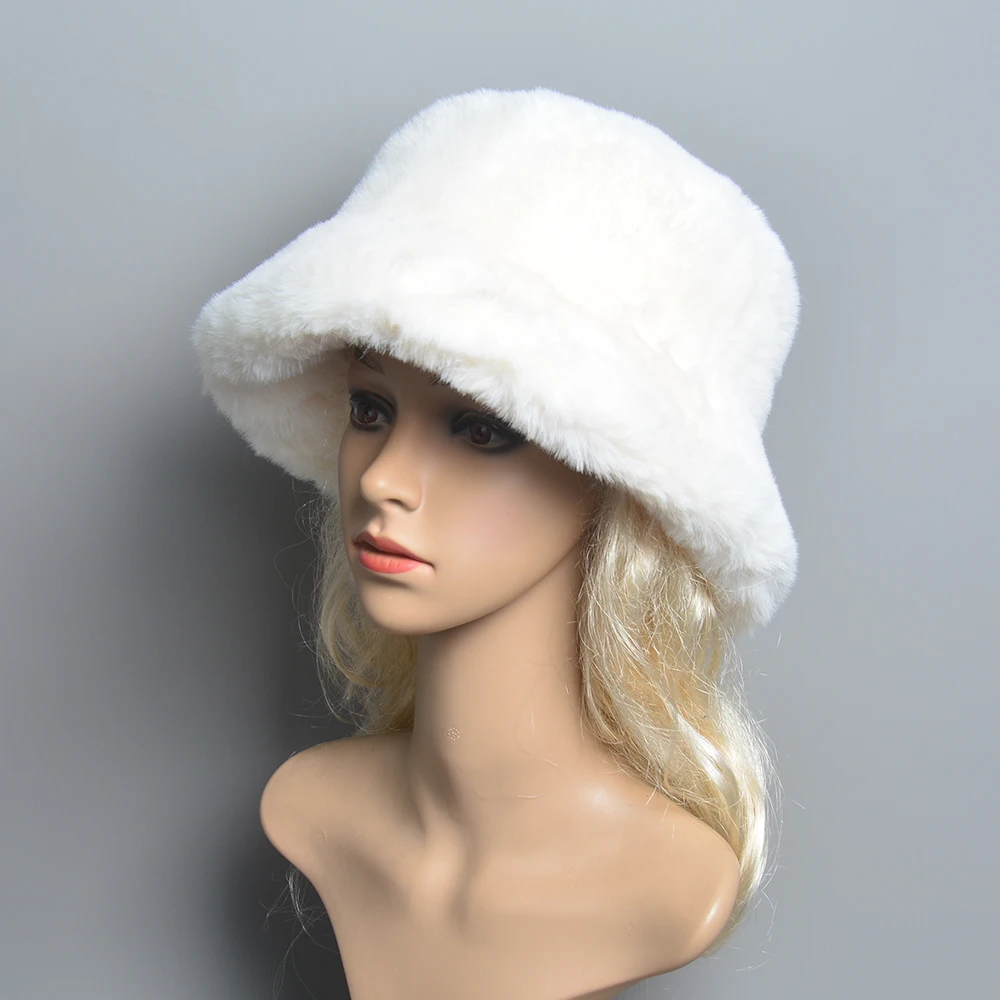 2024 New Style Fake Rabbit Fur Hats Super Soft Women Winter Hat Cotton Lining Warm Russian Fashion Ski Beanies Plush Solid Color