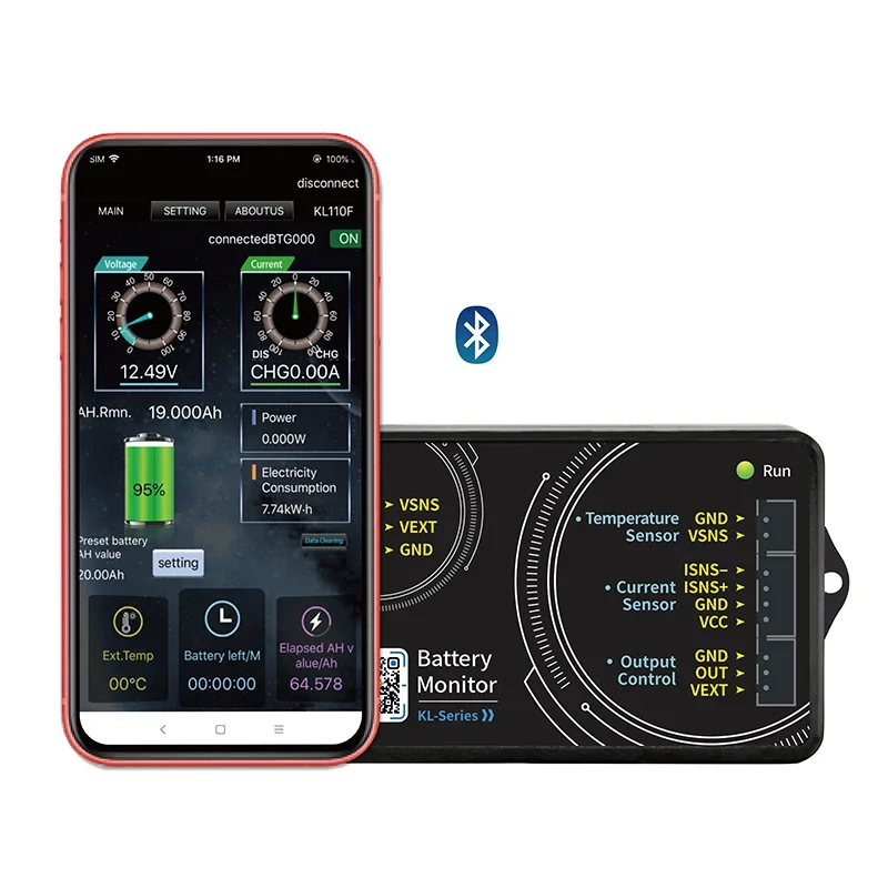 JUNTEK KL110F Bluetooth Coulomb-teller Lithiumbatterij Batterij Autobatterij Lithium-ijzerfosfaat Capaciteitsdetector