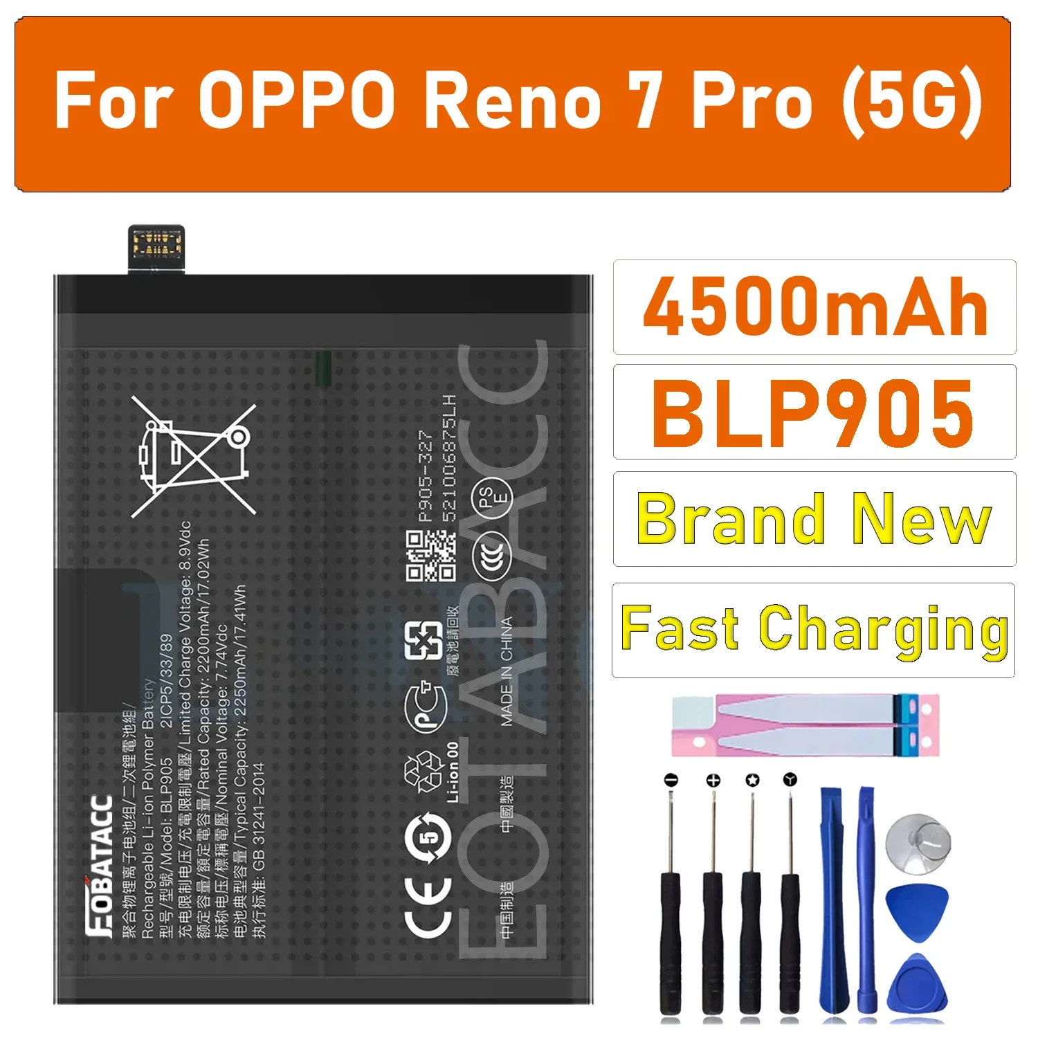 

100% New Original Battery BLP905 For OPPO Reno 7 Pro 5G Battery + Free Tools