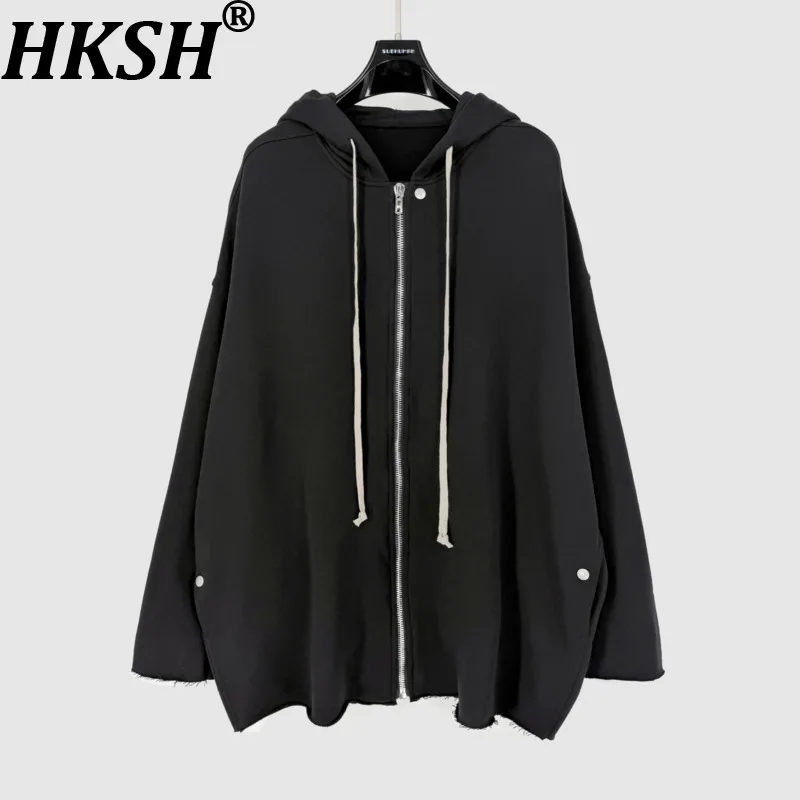 

HKSH Women Chic Sweatshirt Hooded Drawstring Zipper Dark RO Style Hip Hop Streetwear Fashion Oversized Jacket New Spring HK19938