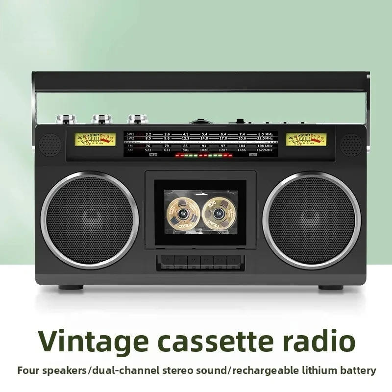 For RALEDY 959 Retro Cassette Tape Player, Dual Stereo Sound Full Band Radio Bluetooth Portable Vintage Recorder