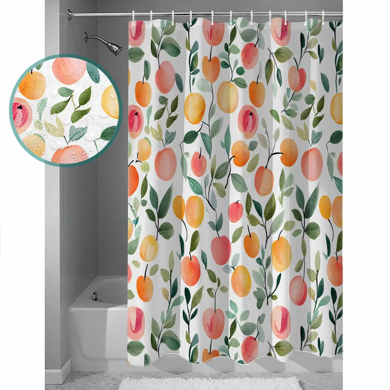 

Spring Peach Fruit Leaf Shower Curtain High Quality Bathroom Waterproof Fabric Toilet Simple Style Decor