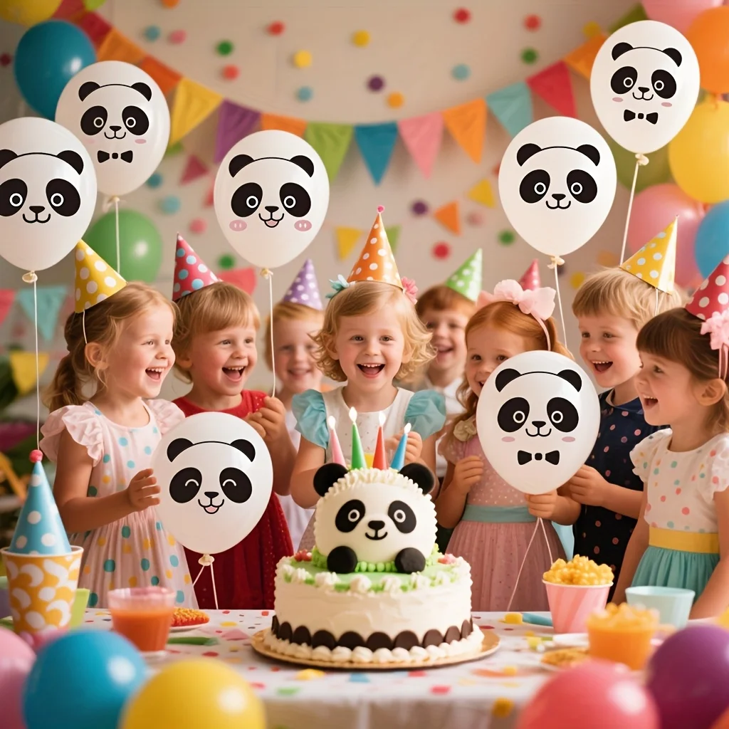 28pcs Cute Panda Latex Balloons White Printed Panda Balloons Animal Theme Birthday Party Decor Balloons Panda Themed Party Decor view 5