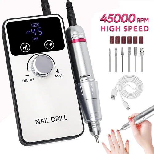 Taladro de uñas de 45000RPM, lijadora de Gel de esmalte de uñas portátil, torno de uñas profesional eléctrico con pantalla LCD HD, cuidado de manicura