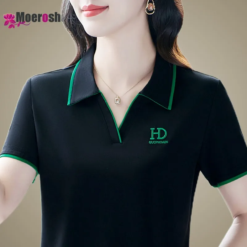 Summer Women's Basic T-shirt Short-sleeved POLO Shirt Elegant Shirts Woman Short Sleeve T-shirts Solid Clothing Youthful Clothes