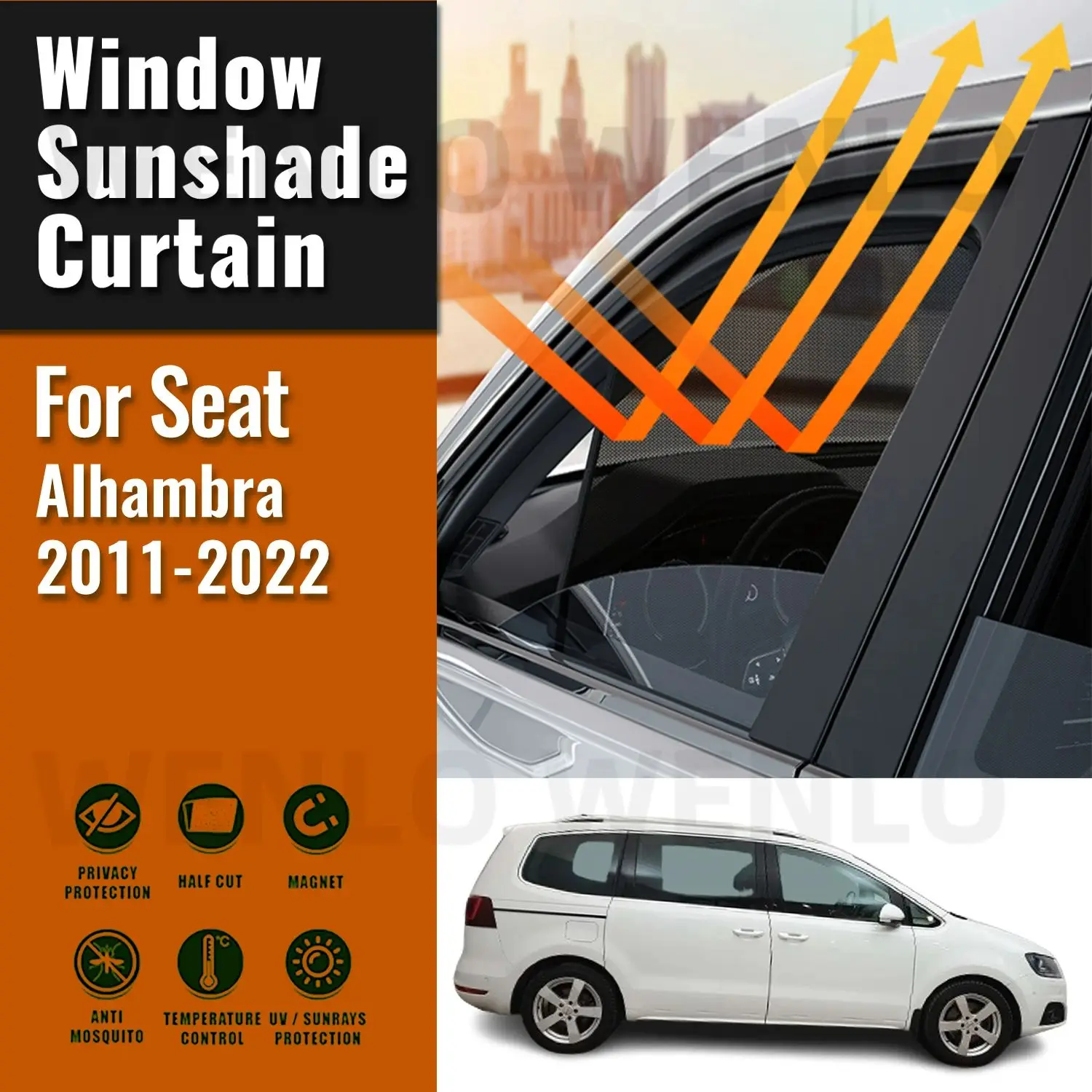 

Для Seat Alhambra 2011-2022 Магнитный автомобильный солнцезащитный козырек, передняя рамка для лобового стекла, занавеска для детского заднего бокового окна, солнцезащитный козырек