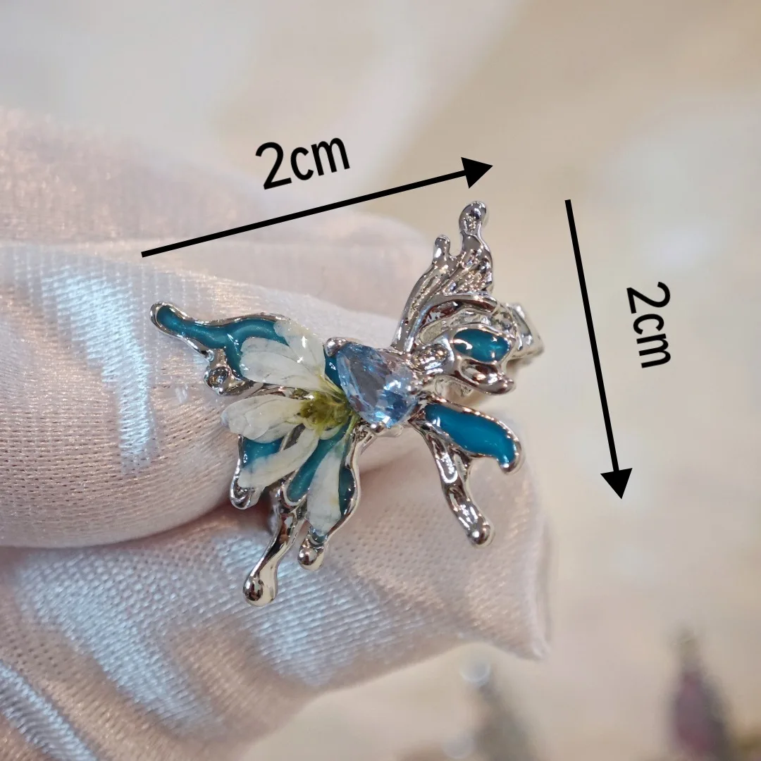 3337 بالجملة الملونة المجففة زهرة الفراشة زهرة خاتم خمر اليدوية زهرة حقيقية حلقة مفتوحة هدية عيد الميلاد عيد ميلاد #4