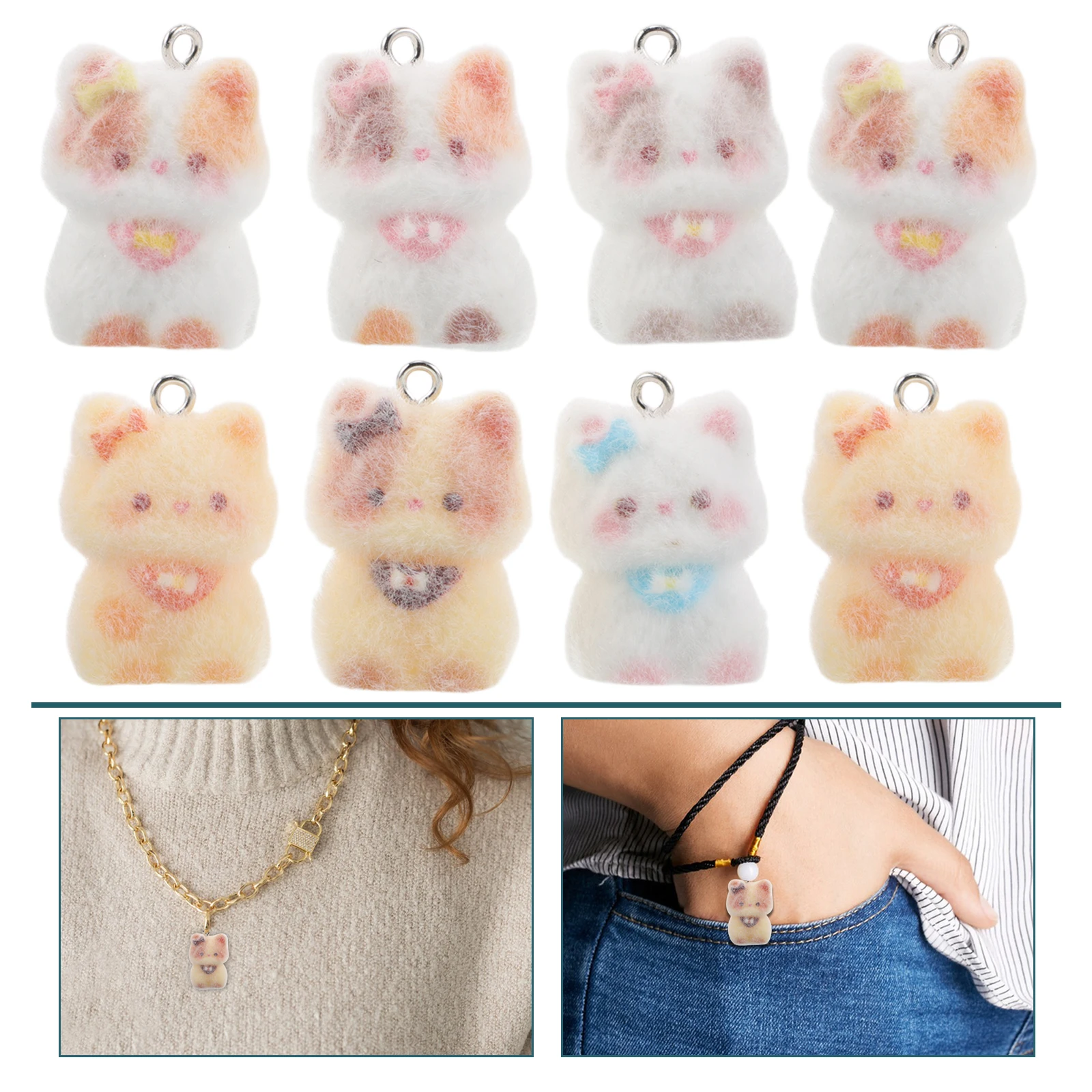 

12 Pcs Coffee Kitten Keychain Cat Pendant Charm Animal Phone Charms Cartoon Shaped Beads for DIY Jewelry