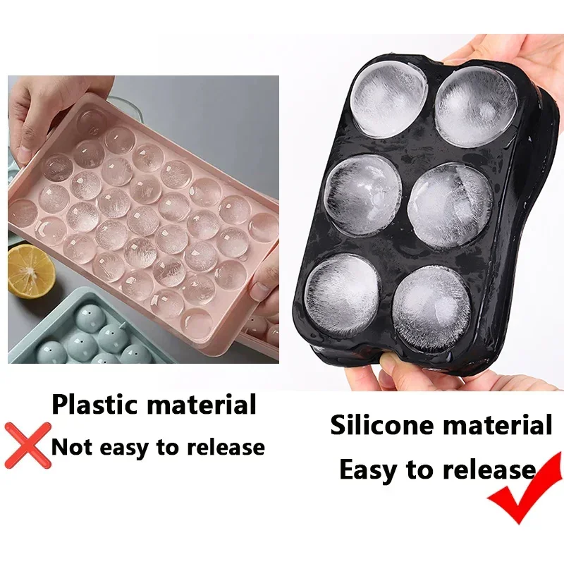 Ice Cube Silicone Ice Cube Tray Big Ice Cube Mold Reusable Ice Mold Ball for Whiskey Ice Mould 4/6/8 Grid Ice Ball