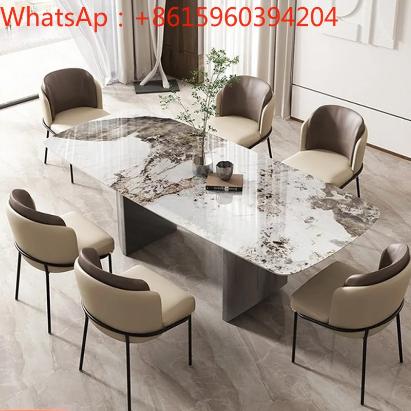 Italian rock plate table, table, island table, modern light luxury, high-end simple negotiation table and chair combination