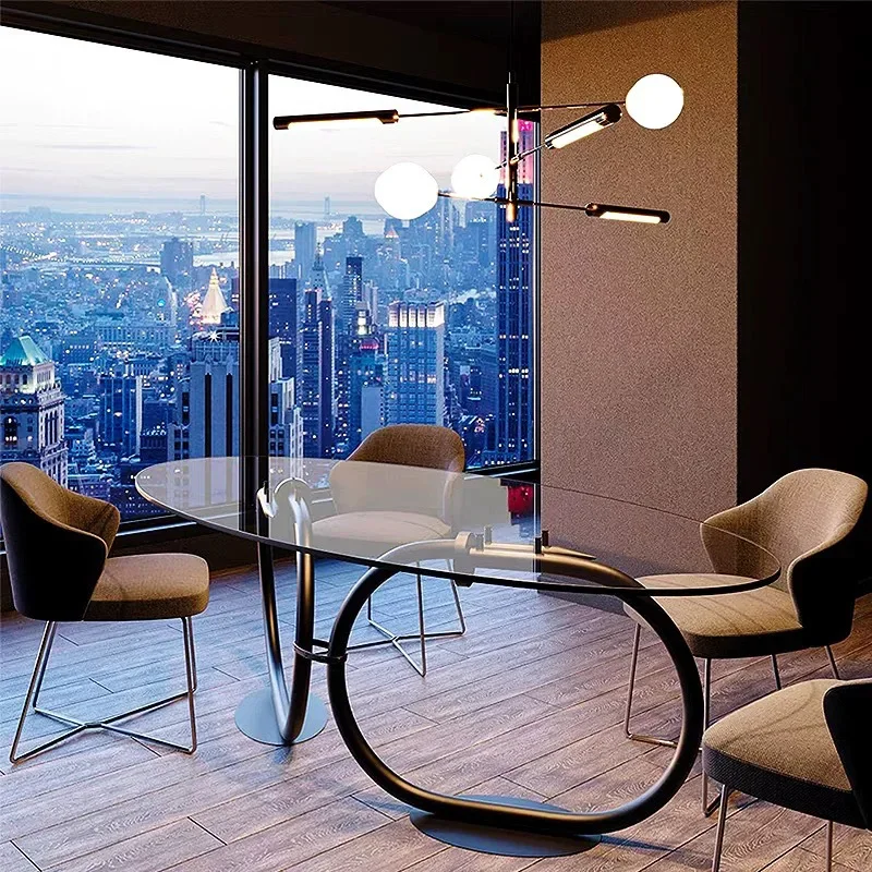Tempered glass, new home modern, creative high-end sense, metal dining table