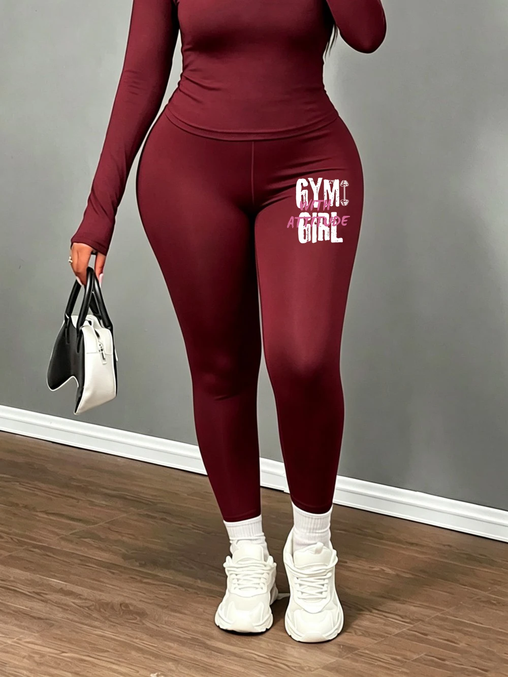 Gym Girl With Attitude Printing Women Velvet Leggings Casual Elastic Tights High Waist Fleece Trousers Winter Slim Thicken Pants