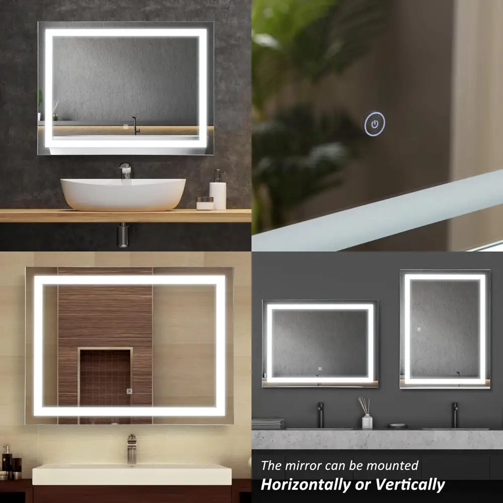 

Зеркало для ванной комнаты со светодиодной подсветкой и регулируемой яркостью, настенное туалетное зеркало размером 32 x 24 дюйма с сенсорным экраном памяти, водонепроницаемое, горизонтальное или верт.