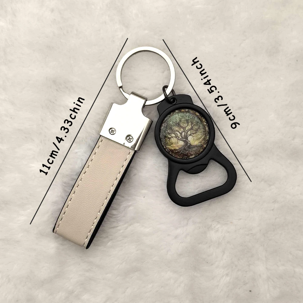 Custom Photo Keychain with Bottle Opener, Personalized Leather Keyring with Engraved Text, Customized Picture Key Holder for Men