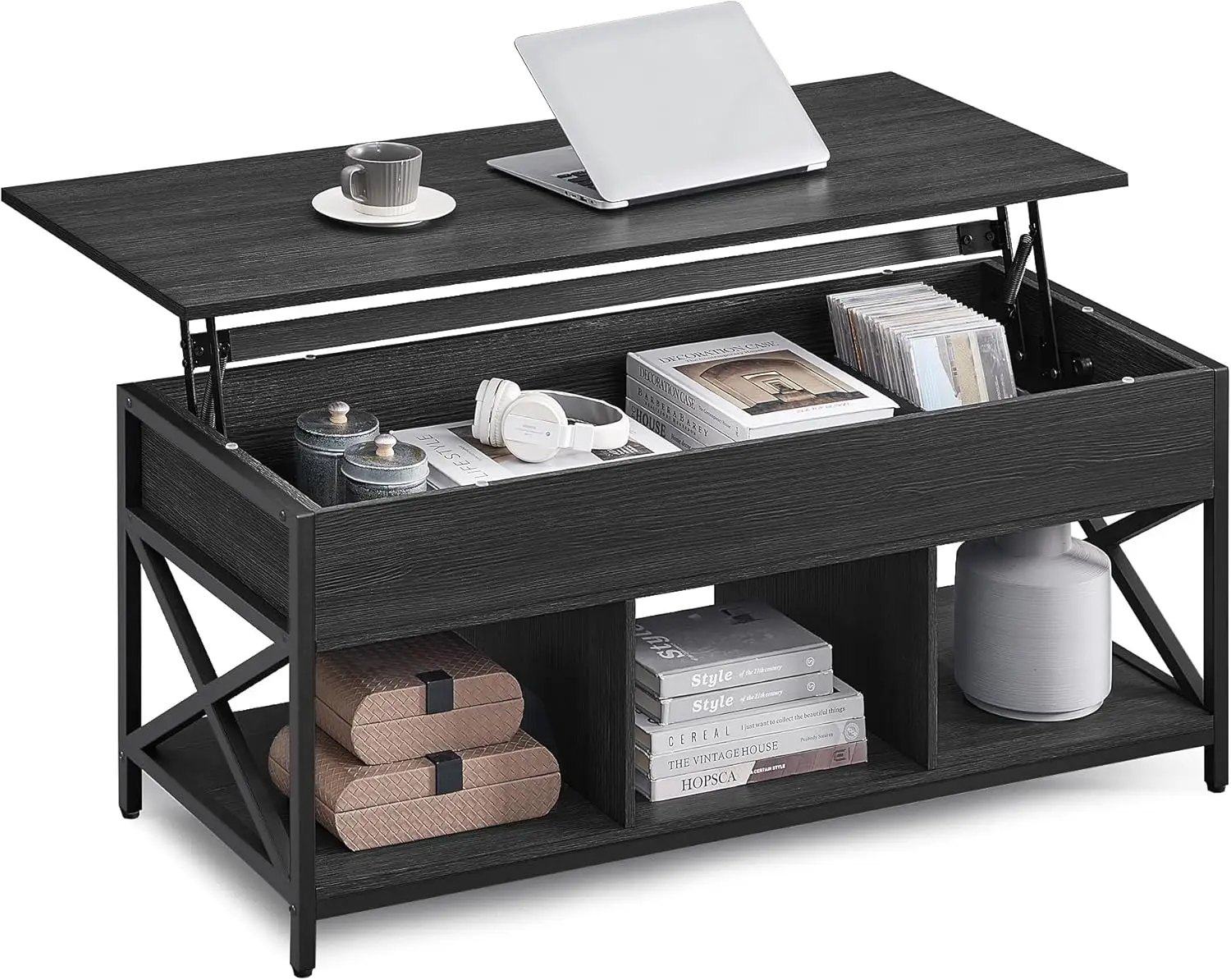 

Lift Top Coffee Table, Coffee Table with Storage Shelf, Hidden Compartments&Lifting ,19.7 x 47.2 x (19.3-24.4) Inches, Black