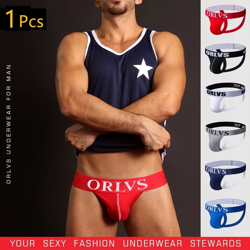 ORLVS Sexy Gay Underwear Men Jockstrap G-String And Thongs Homme Briefs Gay Mens Underwear Cotton Comfortable Jockstrap