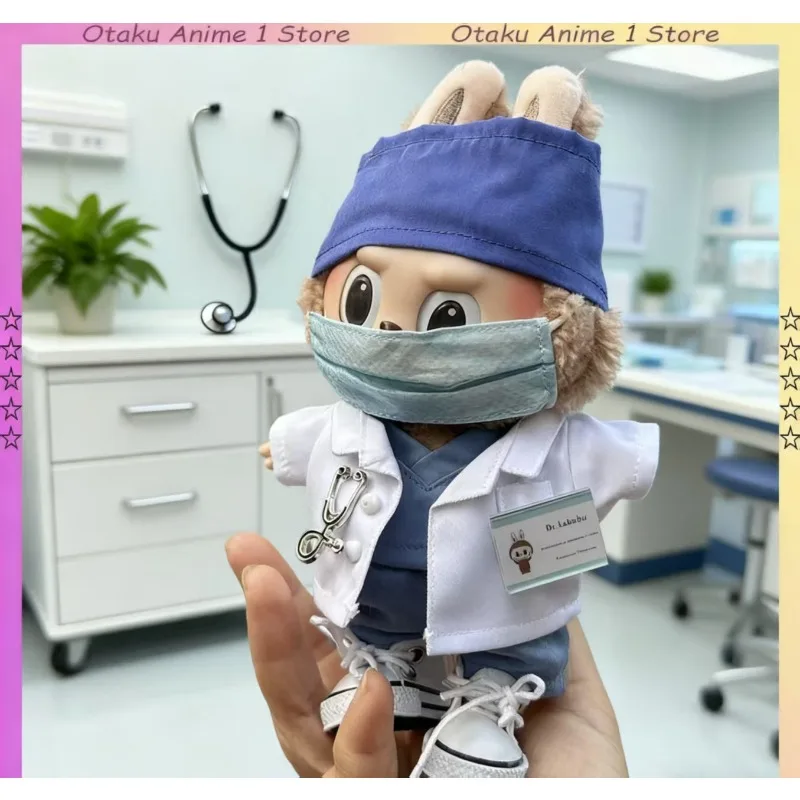

Горячий комплект униформы доктора Labubu, зеленый, синий хирург, 6 предметов, мини-плюшевая кукла, модная одежда, аксессуары, реалистичный стиль