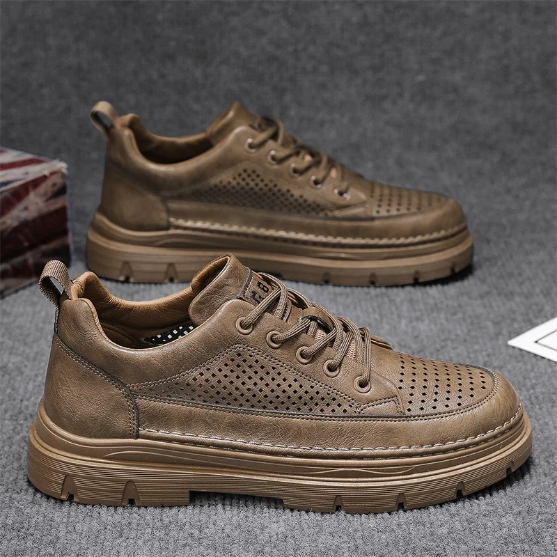 

Men Leather Casual Shoes Outdoor Thick Sole Men Work Boots Comfortable Walking Sports Shoes for Men Designer Anti-Slip Men Shoes