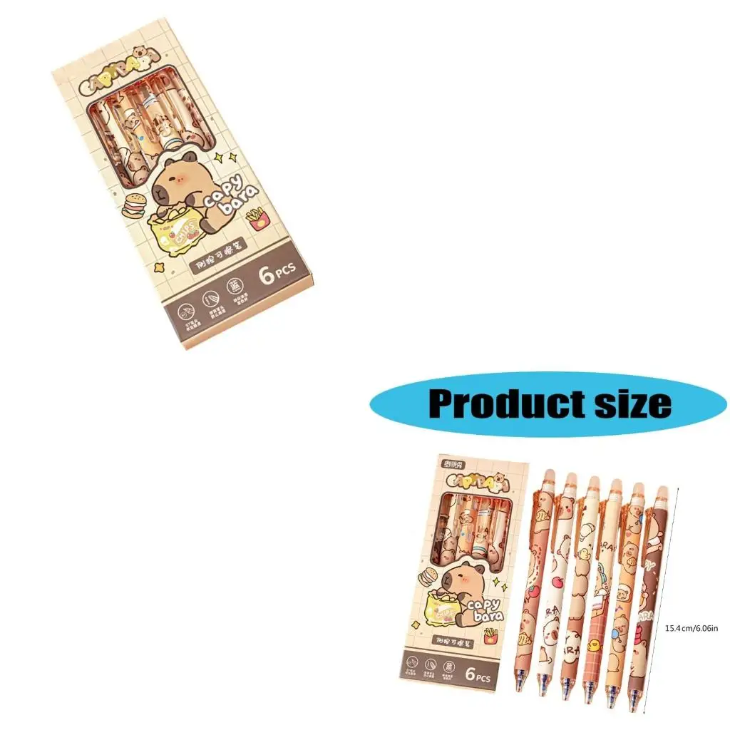  6Pieces Cartoon Gel Pen Erasable Retractable Gel Pen 0.5mm Quick Drying Office Writing Pen for Writing Noting Journaling