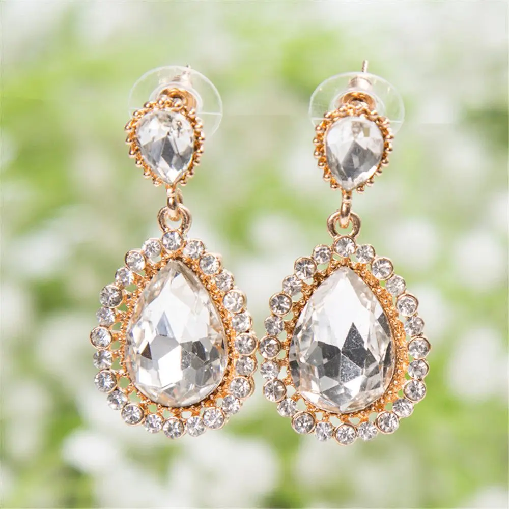 Alloy Palace Retro Full Drilling Crystal Long Earrings Sweet Earrings Water Drop Rhinestones Earrings