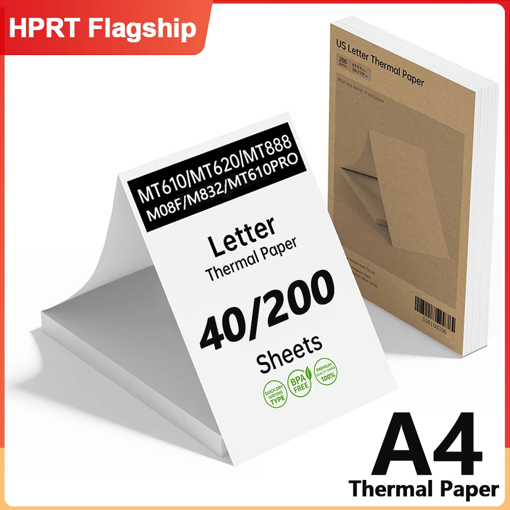

Термобумага HPRT A4, 40/200 листов, 210*30 мм, быстросохнущая термобумага для беспроводного Bluetooth-принтера MT610 M08F