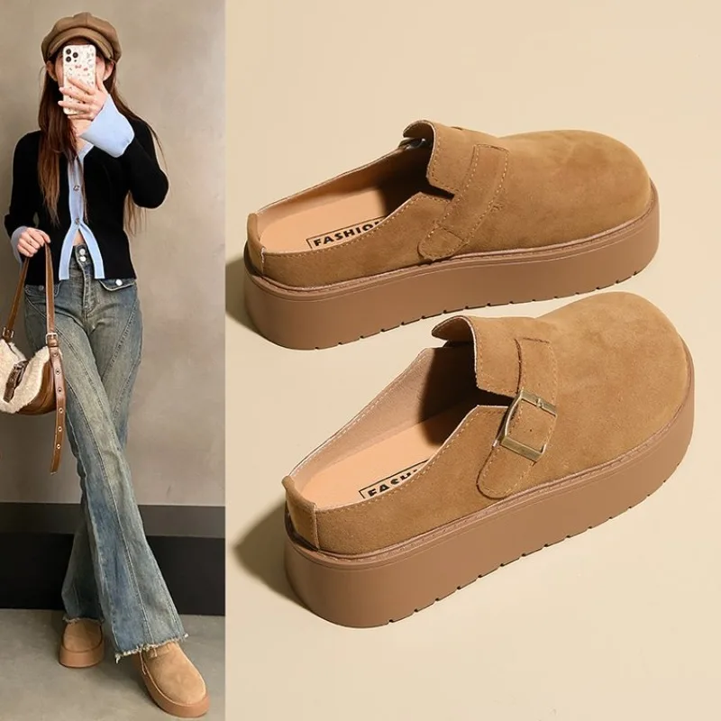 

Round Toe Platform Woman Pumps Moccasins Camel Korean Style Wholesale Chic Point Footwear Lastest High Quality Shoes for Women