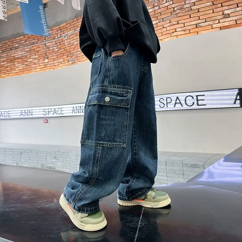 

Autumn New Children's Fashion Work Jeans Boys' Korean Casual Pants Denim Workwear Pants Teenagers Outwear High Quality A79