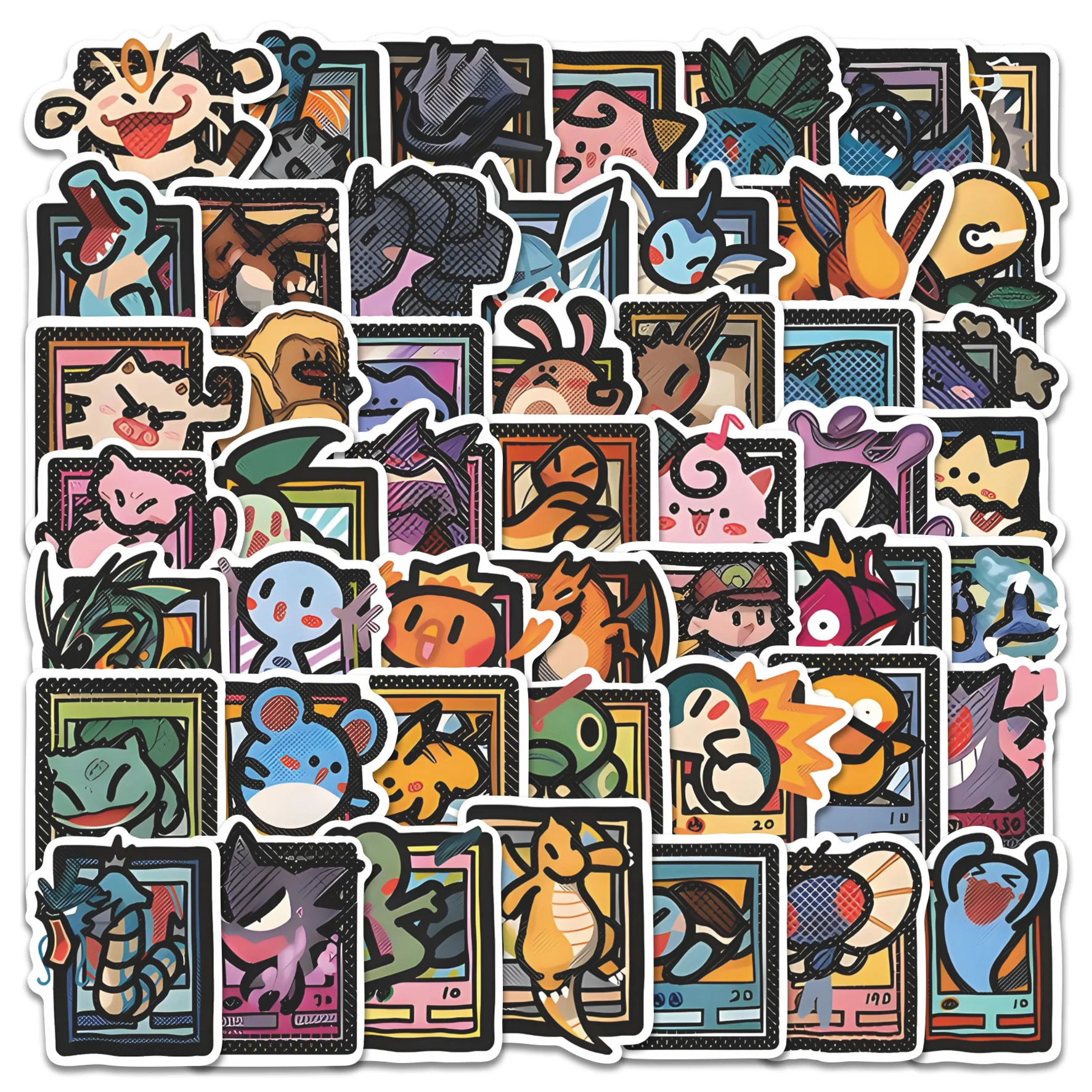 50 SZTUK Śmieszne Naklejki z Kartami Pokémon Kreskówkowe Urocze Anime Dekoracje Wodoodporne na Telefon Komórkowy, Laptop, Deskorolkę, Zabawki, Naklejki na Prezent