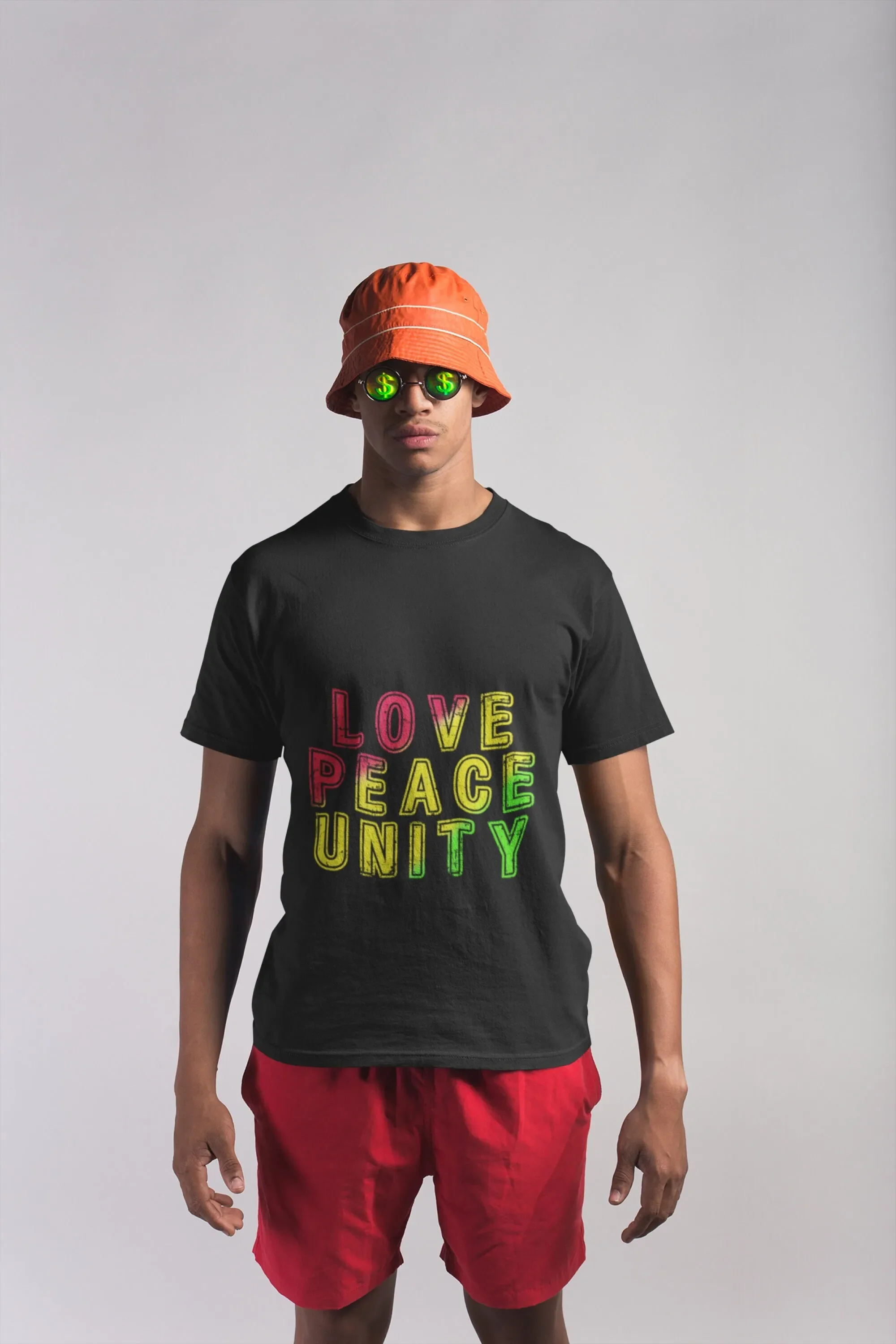 T-shirt Love Peace Unity en coton épais, couleurs rouge, or, vert, Rasta, festival de la Jamaïque, cadeau pour la plage