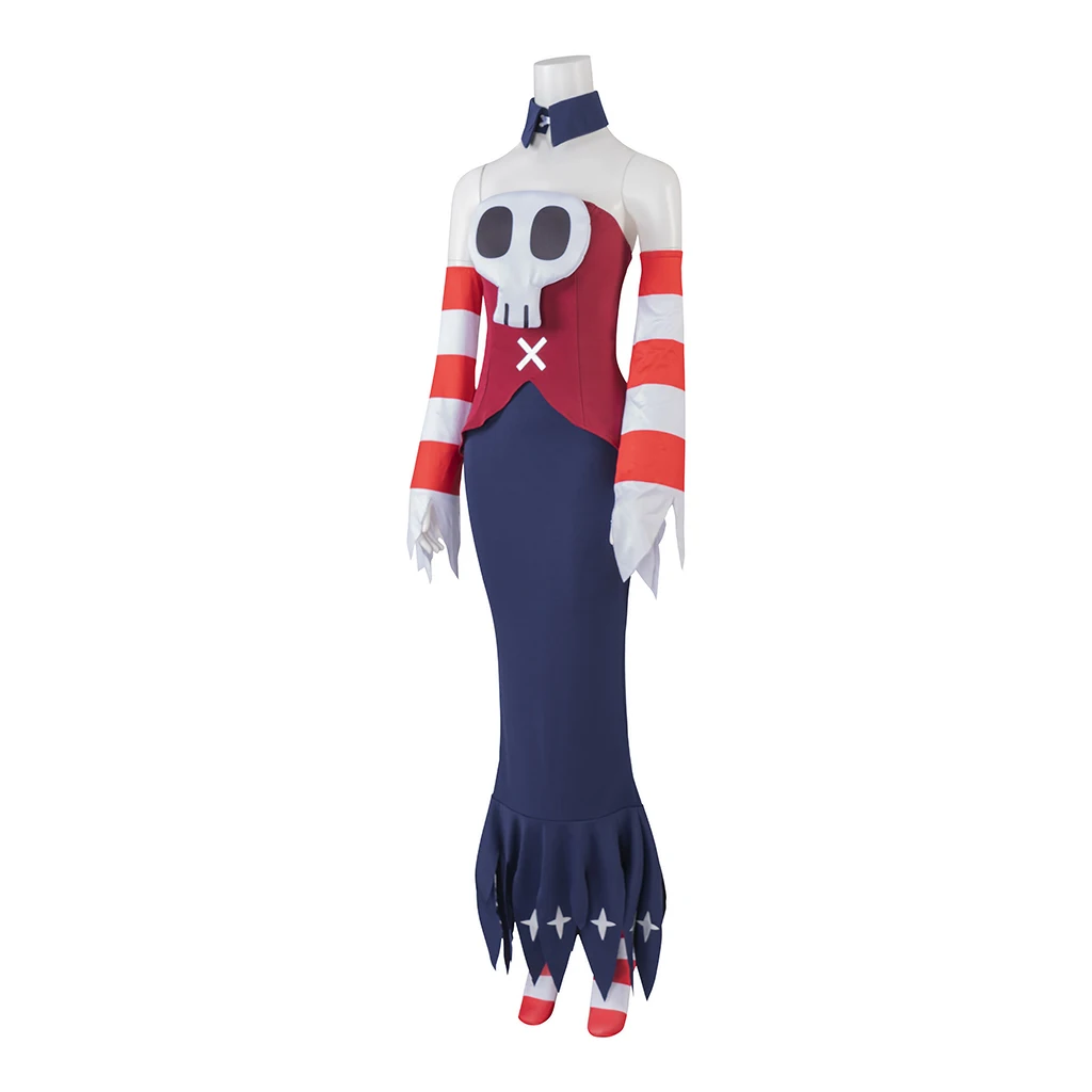 Skullgirls Squigly Cosplay Costume Undead Girl Squigly Top Skirts Full Set With Skull Covering Fighting Outfit Halloween Suit