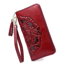 100% Genuine Leather Wallet Women 2024 New Ladies First Layer Cowhide Purse Long Large Capacity Zipper Clutch Bag for Female