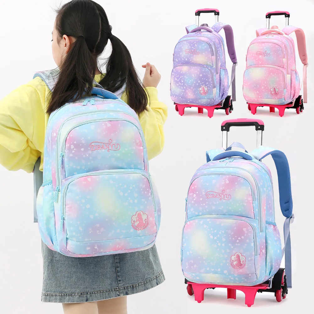 

Children School Trolley Bag Beauty God Bags Girls Bookbag School Trolley Bag for Teens Girl Student Bag