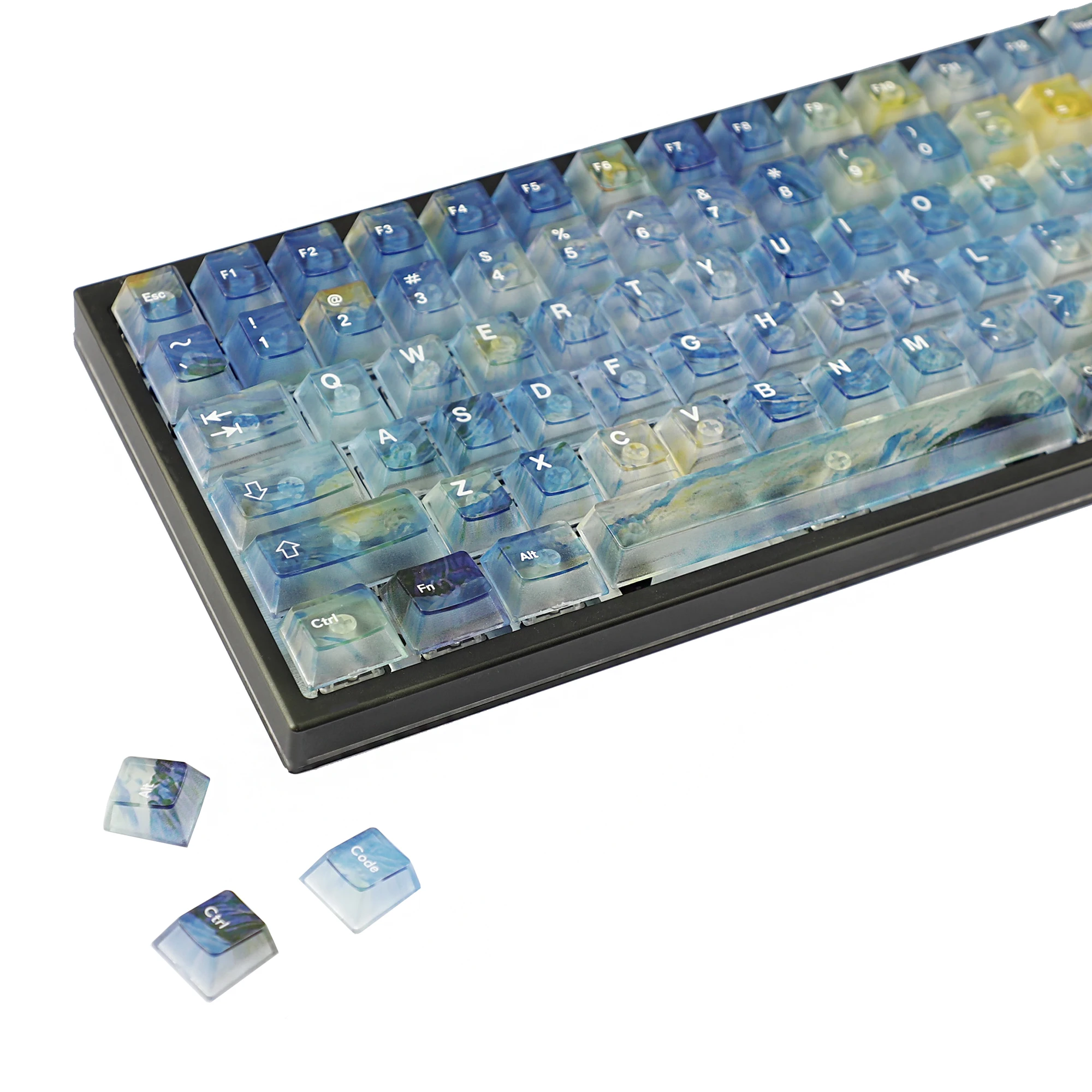 YMDK Rose Sorrow Starry Sky Theme 122 Keys Frosted Clear PC Cherry Profile PC Shine Through Keycaps for MX Mechanical Keyboard