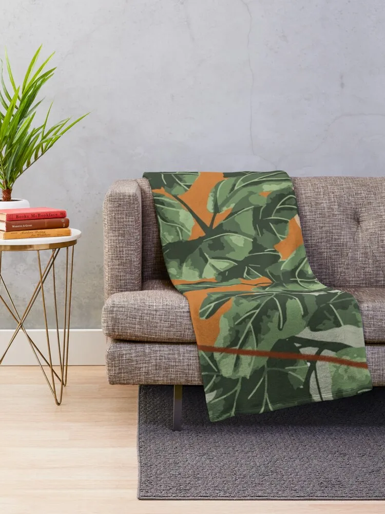 Mid Century Modern, Abstract Plant Illustration, Fiddle Leaf Fig Art Throw Blanket Weighted Thin sofa bed Blankets