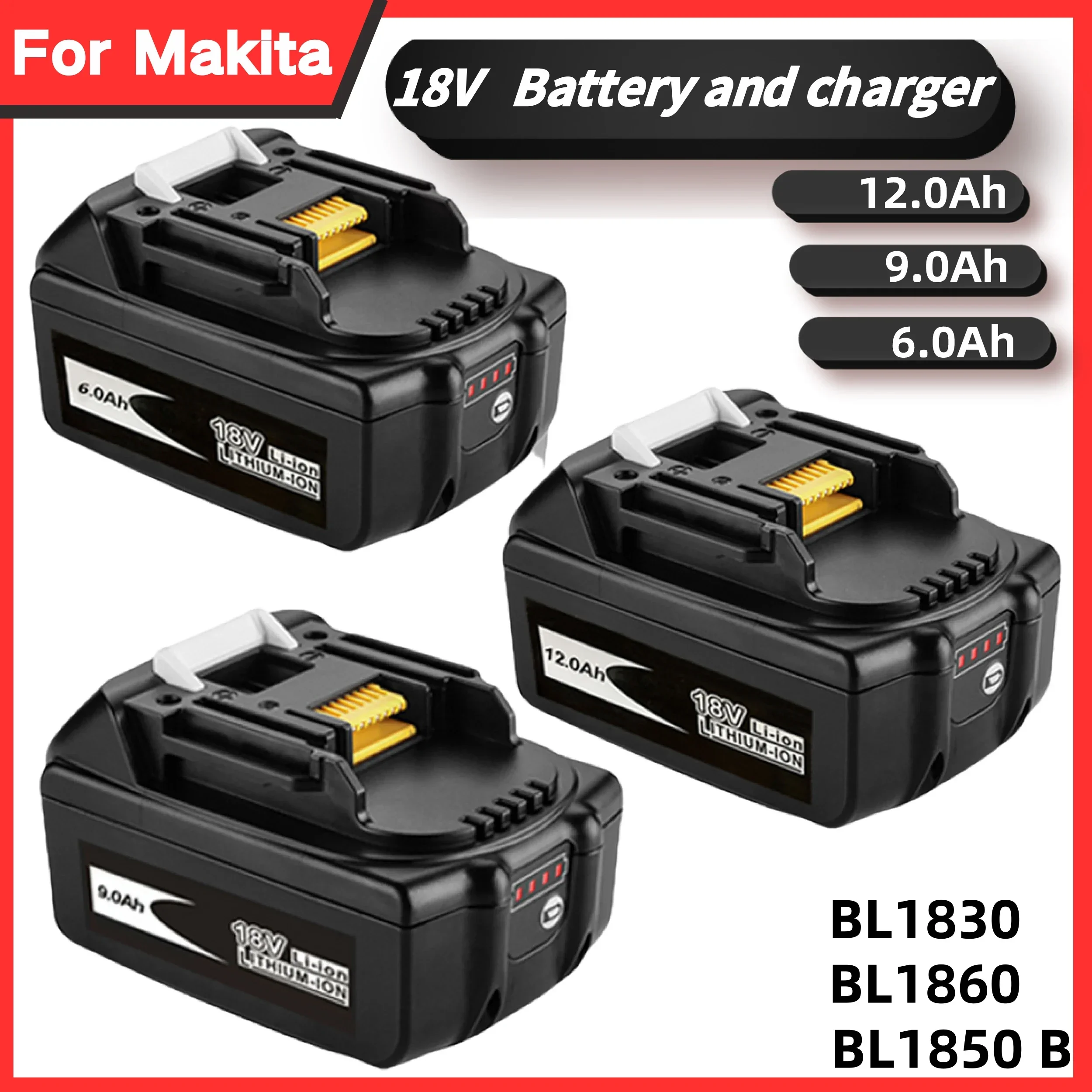 Batería de 18v para makita BL1860, BL1850B, BL1850, BL1840, BL1830, destornillador y cargador de 18v, herramienta eléctrica de repuesto