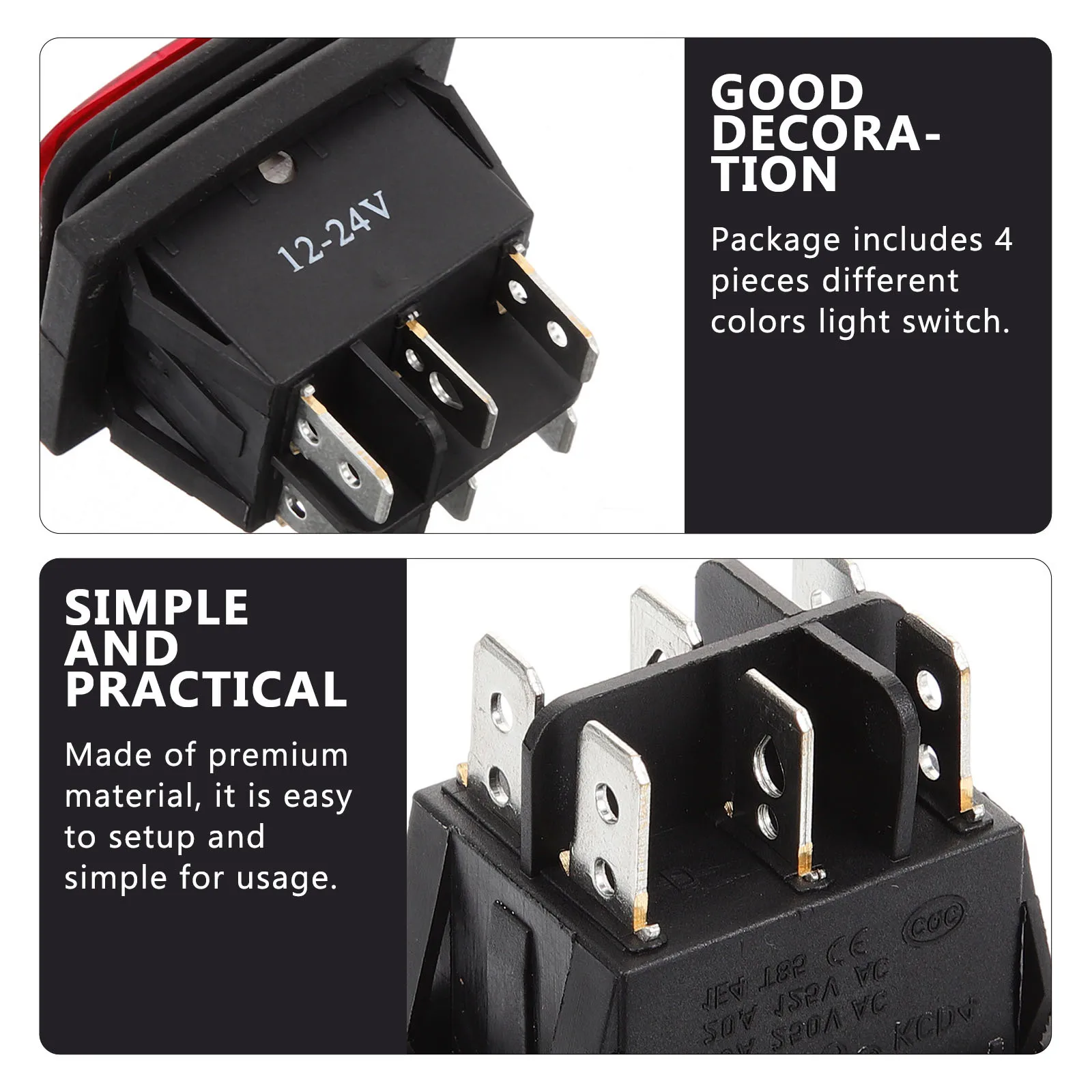 4 pçs 6 pinos 12v dc carro barco interruptores rocker à prova dwaterproof água led travamento azul vermelho verde amarelo luzes substituir antigos interruptores danificados