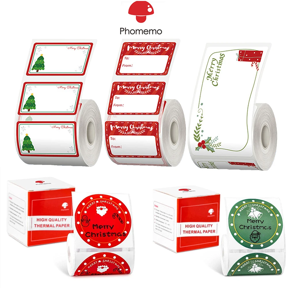 Phomemo Merry Christmas Gift Self-Adhesive Sticker Thermal Label Paper for M110 M200/M120/M220 E210 P50 DETONG P1 Label Printer