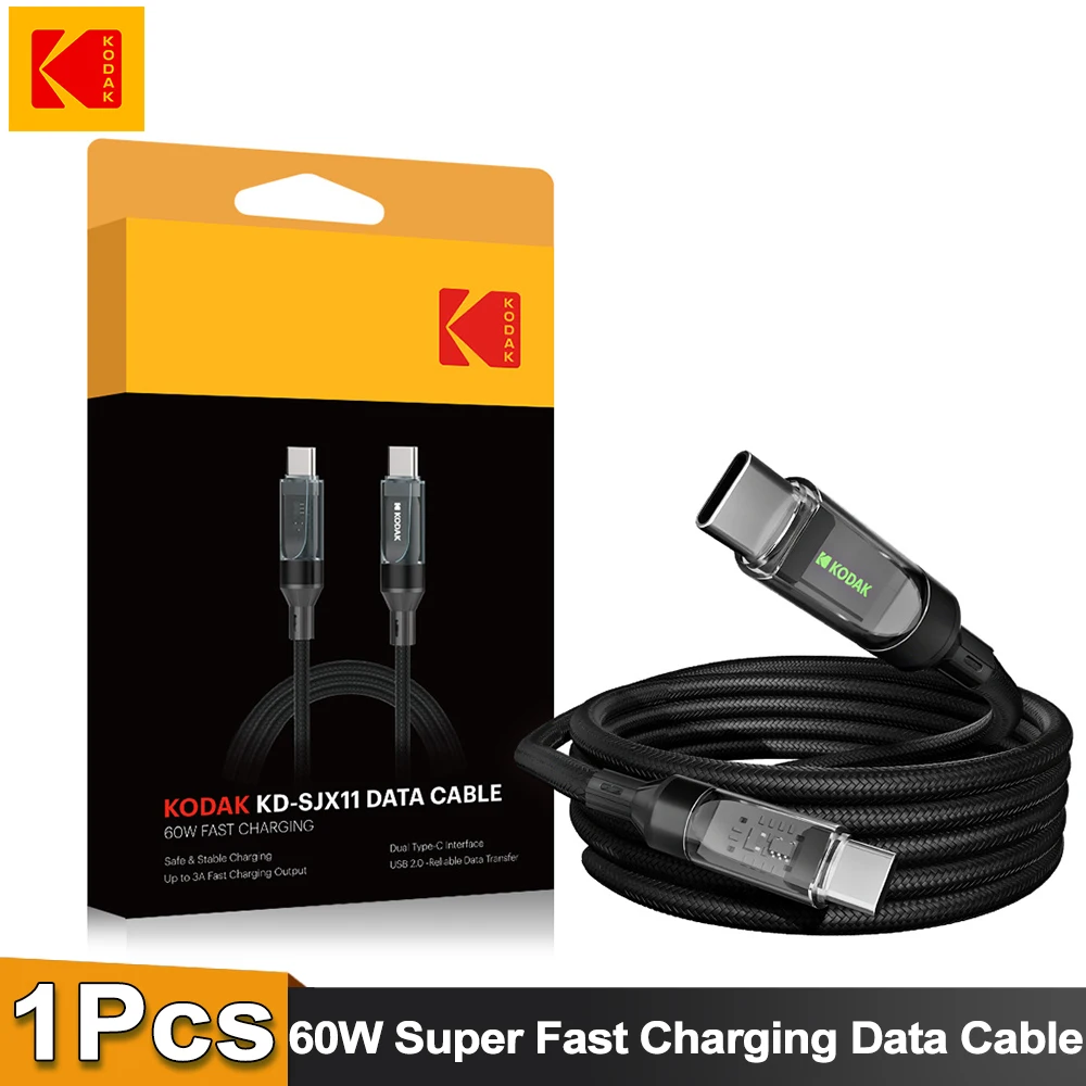

Kodak 60W PD Fast Charger with Light Display Type-C Data Cable, Compatible with Samsung and Xiaomi Fast Charging Data Cable