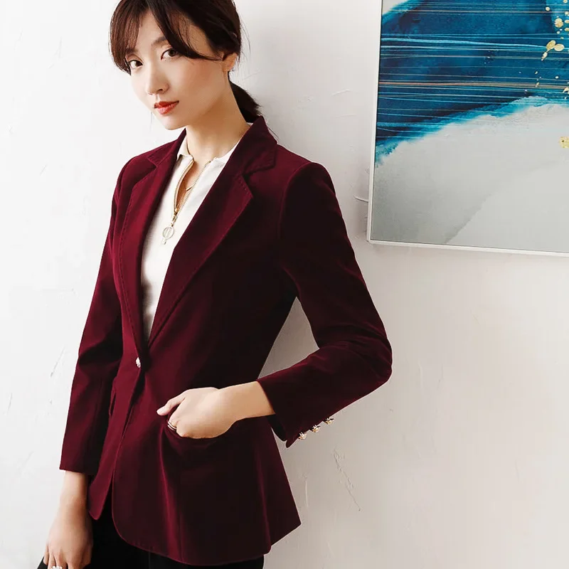 

New Open wire cultivate morality show thin velvet suit small velvet suit brief paragraph female red black short coat