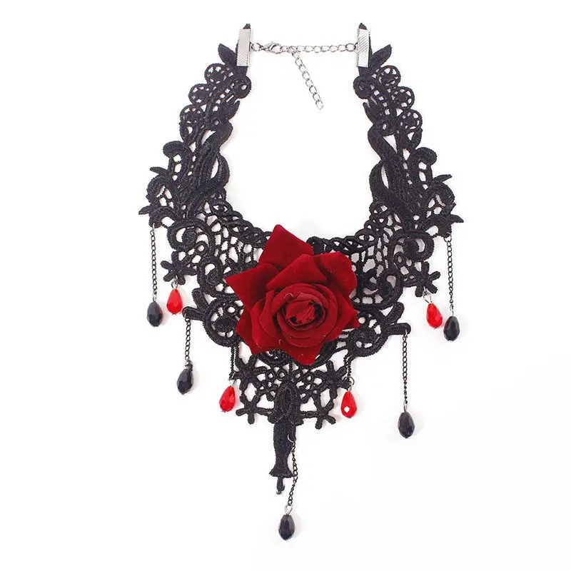 Dark wind Lolita Gothic necklace women's vintage rose clavicle chain