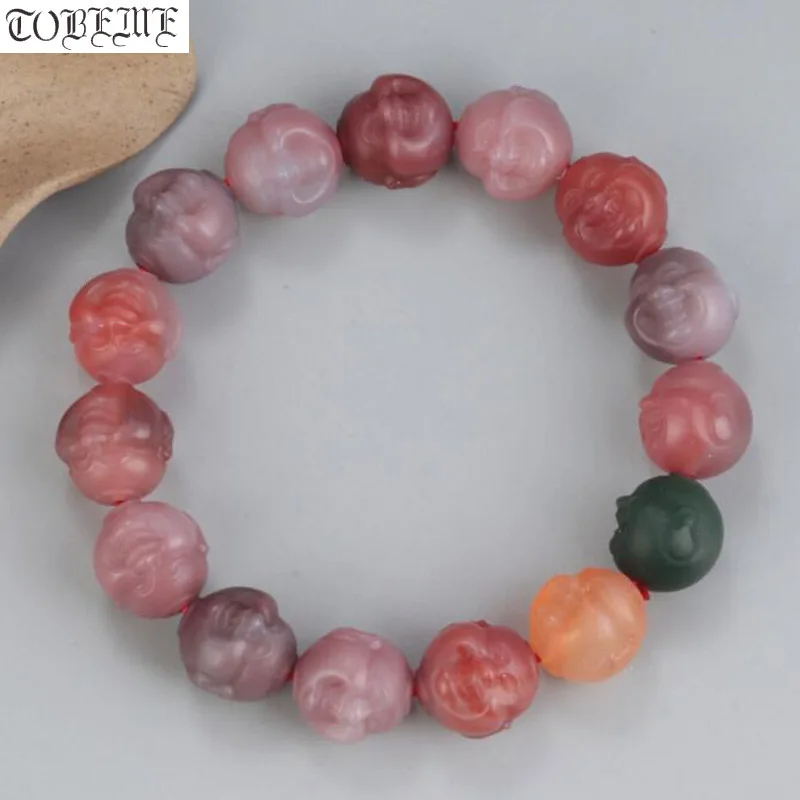 Genuine Agate Laughing Buddha Beads Bracelet Tibetan Mala Bracelet