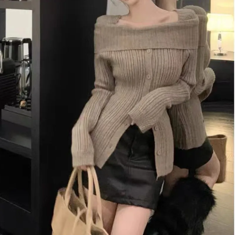 

Ele Slim Fit Knitwear Single Button Square Collar One oulder Sweater Commute Sle Faionable Women's Clothing