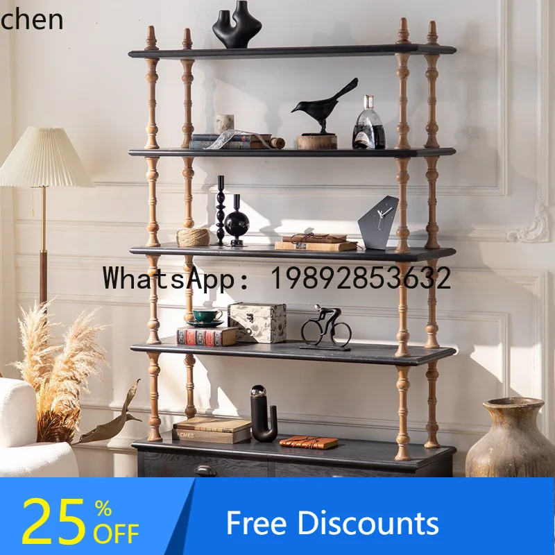 YFY  Living Room Vintage Storage Display Rack No Knot Pine Bedroom Floor Bookshelf Multi-layer Antique Wall-mounted Storage Rack