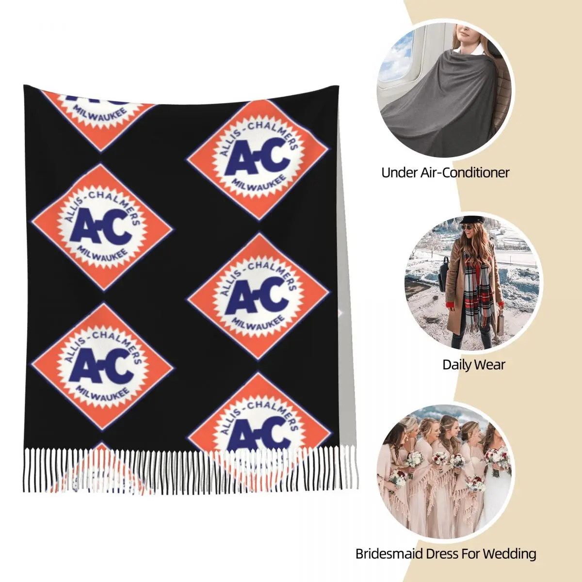 Allis Chalmers Retro Diamond Logo 1919 Scarf Tassel Scarves Women Soft Warm Shawls and Wraps Long Fall Winter Shawl Wrap