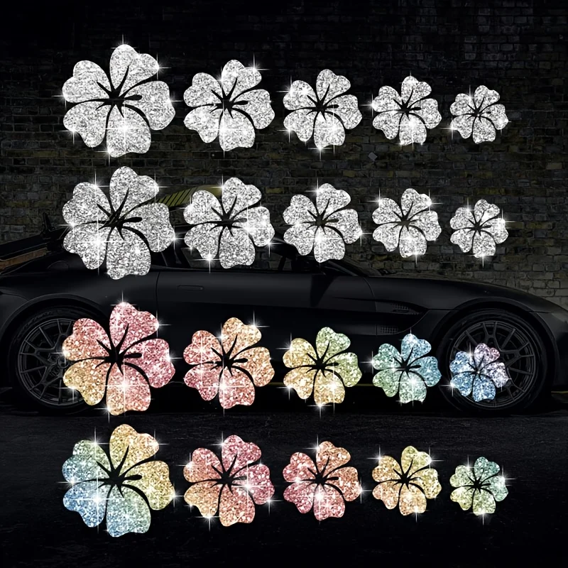 1pc 10 Shiny Little Flower Pattern Motorcycle Stickers Reflective Vinyl For Cars Trucks Motorcycles Bumpers Windows and Bodywork