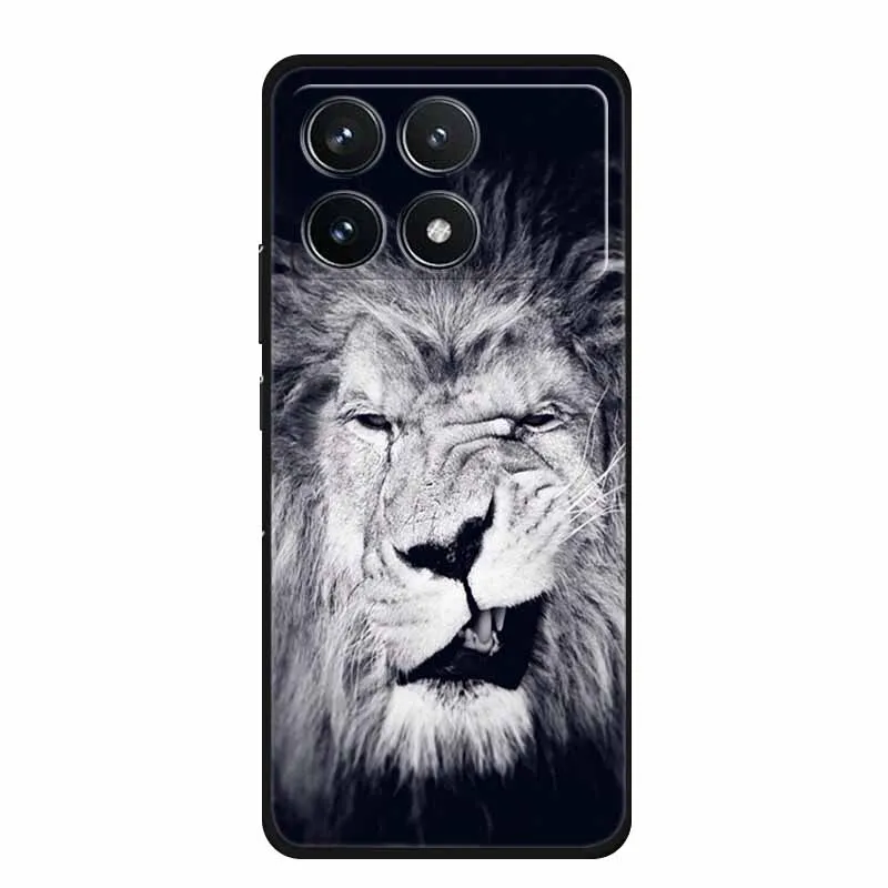Animals Phone Case For Poco F6 Back Para Case Silicone Soft TPU Cover Funda for Xiaomi Poco F6 F 6 Pro Lions Wolf Black Case image 4