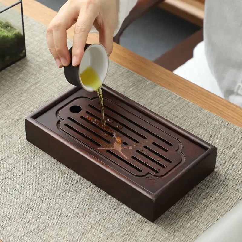 Japanese Portable Tea Serving Tray Travel Zen Mini Bamboo Tea Tray Wooden Small-scale Drainage Outdoors Exquisite Board Set