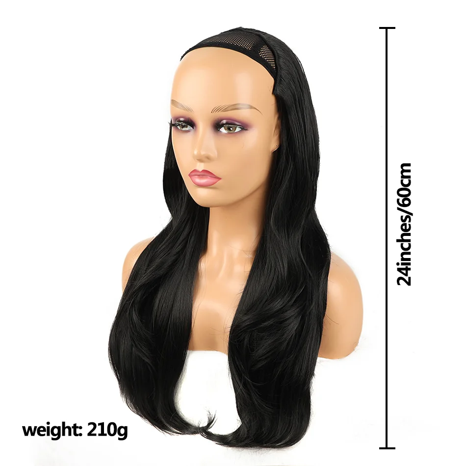 U-جزء شعر مستعار اصطناعي متموج الشعر التمديد كليب في 3/4 كامل رئيس كاذبة آدمي براون أسود 24 بوصة شعر مستعار طويل للنساء #2